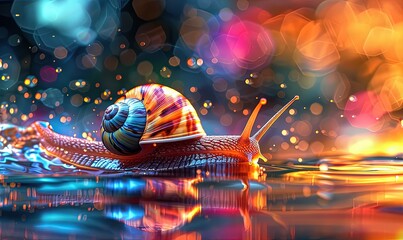 Multicolored speed snail on a multicolored background