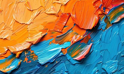 abstract rough colorful blue orange multicolored art painting texture, with oil or acrylic brushstroke