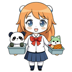 Beautiful Girl Amine Cartoon illustration with Panda