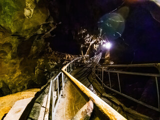 Low angle walking path inside the Gua Kelam or Kelam cave, Perlis, Malaysia.