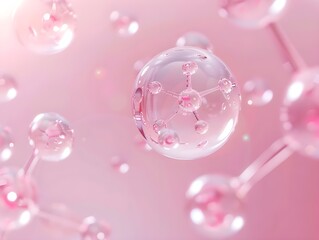 Molecule inside bubble on pink background