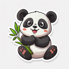 Obraz premium Panda Bear Holding Bamboo Sticker