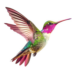 Fototapeta premium Realistic flying hummingbird with in a side view on a white background