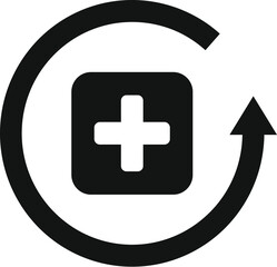 Modern healthcare upgrade concept icon with circular arrow and medical cross symbol in vector illustration