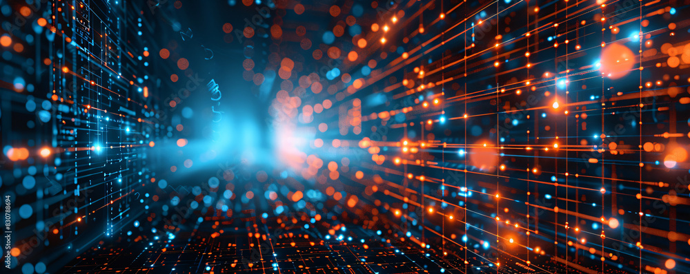 Poster quantum computing background with free space for text
