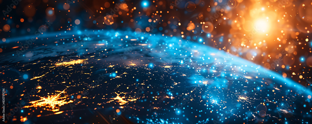 Aufkleber connected world concept with digital elements and text space