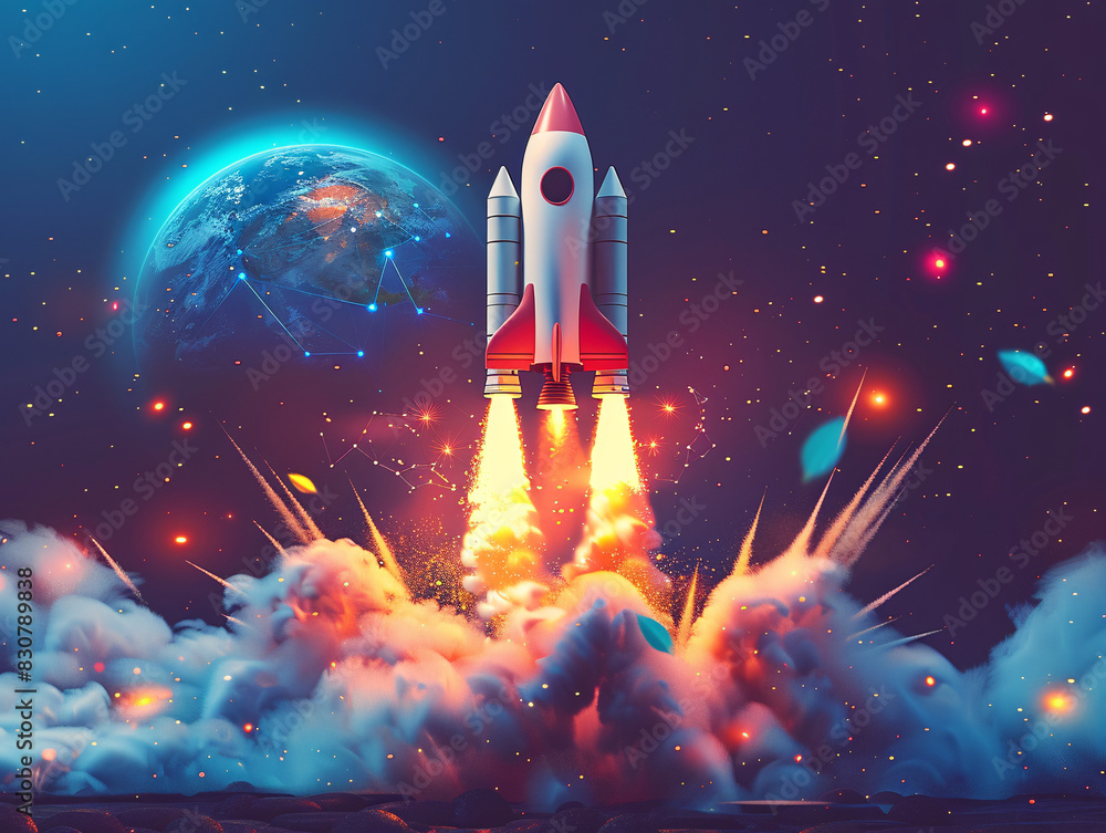 Poster tech startup concept with virtual elements and text area