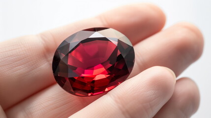 Hand holding a red gemstone : Jewelry. AI Generative.