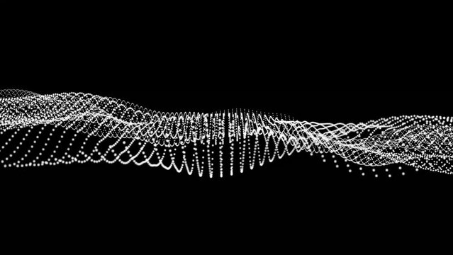 Digital dots wave background animation. Black abstract background and white dot animation. Abstract digital white particle dots wave background.