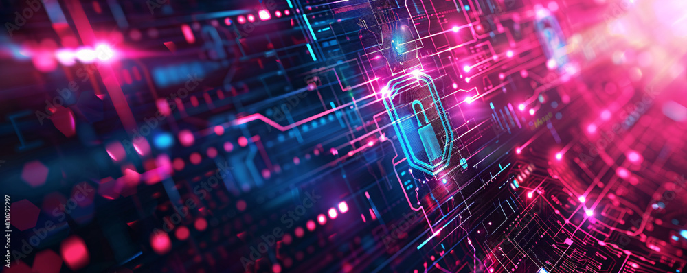 Poster cybersecurity concept with futuristic elements and text space
