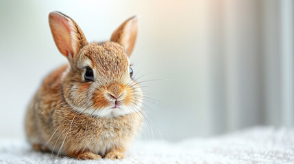 Naklejka premium Small Rabbit on White Blanket