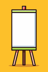 A white board on a wooden easel on a yellow background
