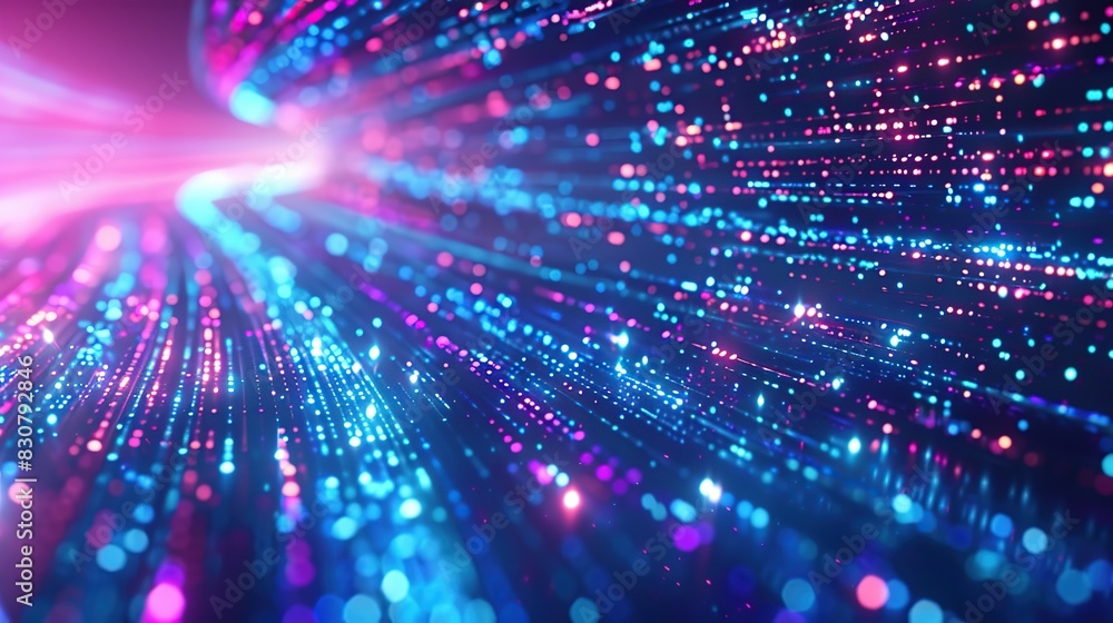Poster colorful abstract background with blue and pink swirls. the background is filled with small futurist