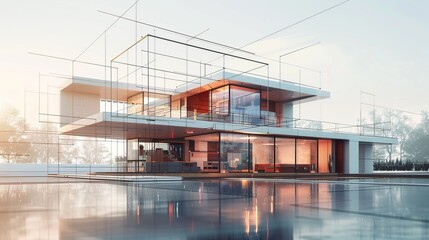 Virtual house building frame as modern and futuristic design