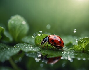 Obraz premium ladybug on green leaf
