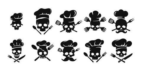 Skull Chef Logo Illustration Vector Set