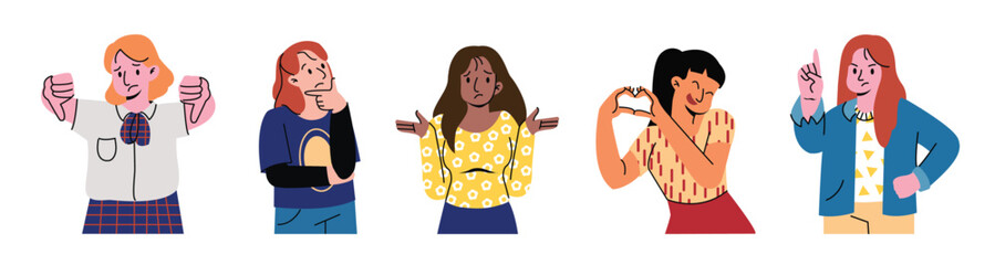 Set of Woman Gesture Illustration