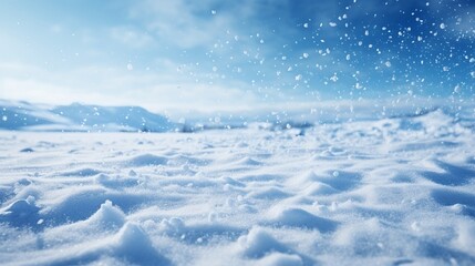 Fototapeta premium Ultrawide winter background, light snow falling on snowdrifts, serene and beautiful scene 8K , high-resolution, ultra HD,up32K HD