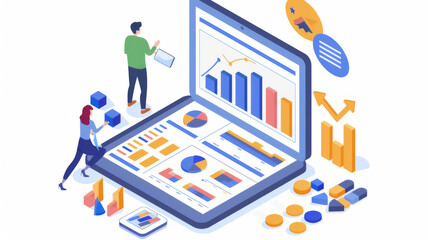 Analyzing Financial Data on Tablet with Digital Marketing Strategy. Concept Financial Analysis