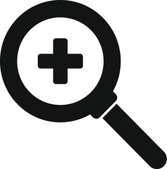 Fototapeta premium Black and white image of a magnifying glass with a plus sign, depicting search and positivity