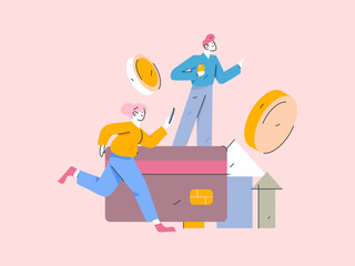 Marketing planning business characters flat vector concept operation hand drawn illustration
