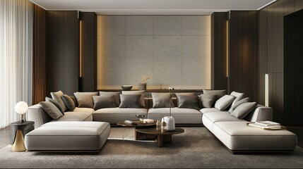 Home living room interior with sofa and living room closet background