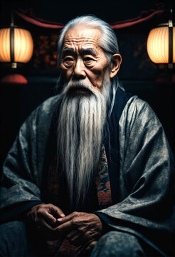 Old Japanese man portrait photography in dark light