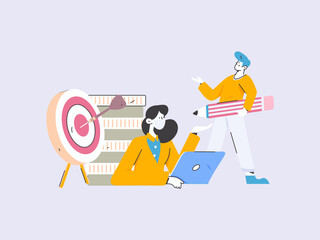 Marketing planning business characters flat vector concept operation hand drawn illustration
