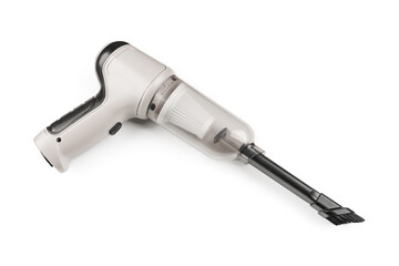 a hand-held vacuum cleaner. Small portable vacuum cleaner, isolated on white background	
