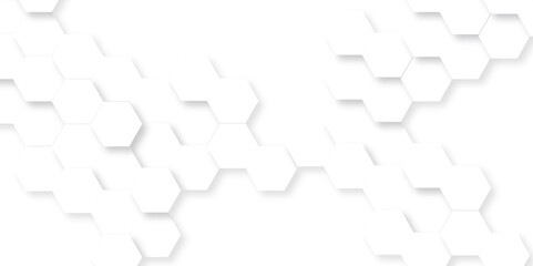 Abstract white background with digital data and hexagons. Modern abstract vector polygonal pattern. Futuristic abstract honeycomb seamless. Technology illustration for web banner design template.