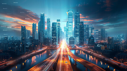 Obraz premium Technology city panorama modernization, modern city