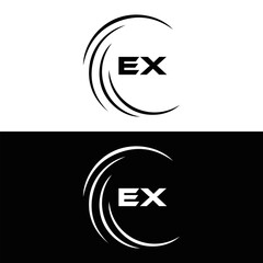 EX logo. E X design. White EX letter. EX, E X letter logo design. E X letter logo design in FIVE, FOUR, THREE, style. letter logo set in one artboard. E X letter logo vector design.