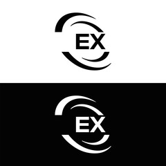 EX logo. E X design. White EX letter. EX, E X letter logo design. E X letter logo design in FIVE, FOUR, THREE, style. letter logo set in one artboard. E X letter logo vector design.