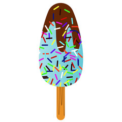 popsicle ice cream rounded oval shape with blue and chocolate with chocolate sprinkle color for summer illustration.