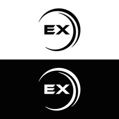 EX logo. E X design. White EX letter. EX, E X letter logo design. E X letter logo design in FIVE, FOUR, THREE, style. letter logo set in one artboard. E X letter logo vector design.