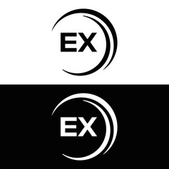 EX logo. E X design. White EX letter. EX, E X letter logo design. E X letter logo design in FIVE, FOUR, THREE, style. letter logo set in one artboard. E X letter logo vector design.