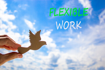 Flexible work symbol. Concept words Flexible work on beautiful sky. Beautiful blue sky cloud...