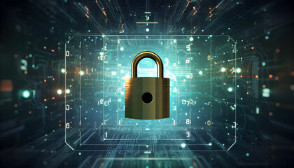 Digital padlock icon on virtual interface screen safeguarding online access and protecting business, Digital Padlock Icon: Safeguarding Online Access on Virtual Interface - Adobe Stock
