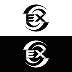 EX logo. E X design. White EX letter. EX, E X letter logo design. E X letter logo design in FIVE, FOUR, THREE, style. letter logo set in one artboard. E X letter logo vector design.