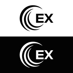 EX logo. E X design. White EX letter. EX, E X letter logo design. E X letter logo design in FIVE, FOUR, THREE, style. letter logo set in one artboard. E X letter logo vector design.