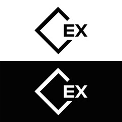 EX logo. E X design. White EX letter. EX, E X letter logo design. E X letter logo design in FIVE, FOUR, THREE, style. letter logo set in one artboard. E X letter logo vector design.