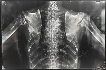 A skeleton's back is shown in a black and white photo