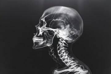 A skull is shown in a black and white photo