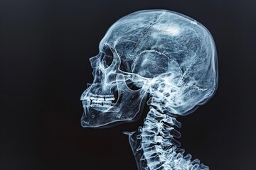 A skull is shown in a black and white photo