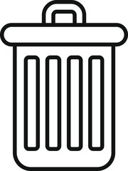 Simplistic black and white line art illustration of a trash can icon, suitable for web and print