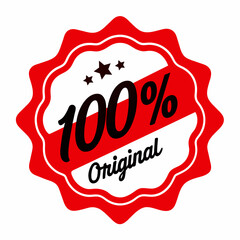 A sticker with red and white colors, displaying the text 100 original
