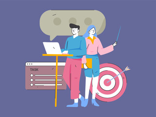 Marketing planning business characters flat vector concept operation hand drawn illustration
