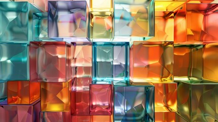 Abstract glass blocks reflecting light in various.