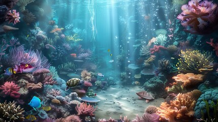 underwater ocean Beautiful underwater world with many beautiful tropical fish and coral reefs.