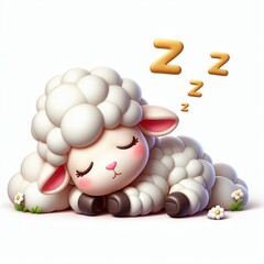 Fototapeta premium Cute sheep sleeping cartoon , 3d Generative AI